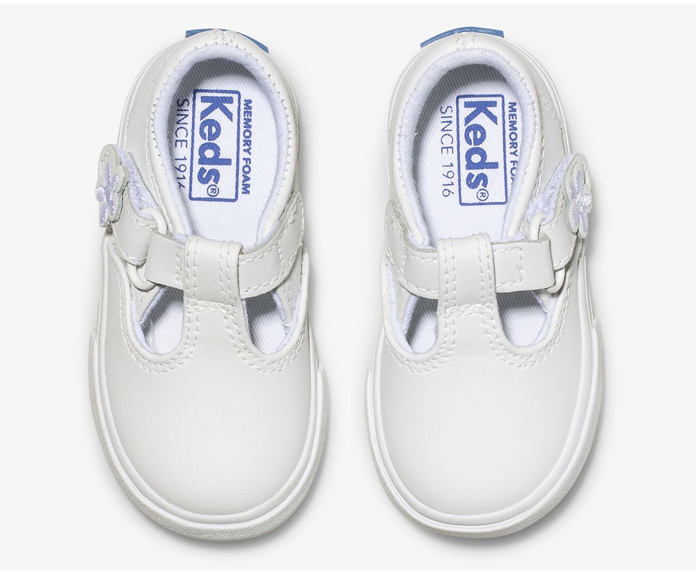 Slip On Παιδικα - Keds Daphne T-Strap Δερματινα - Λευκα - OQPUV8637